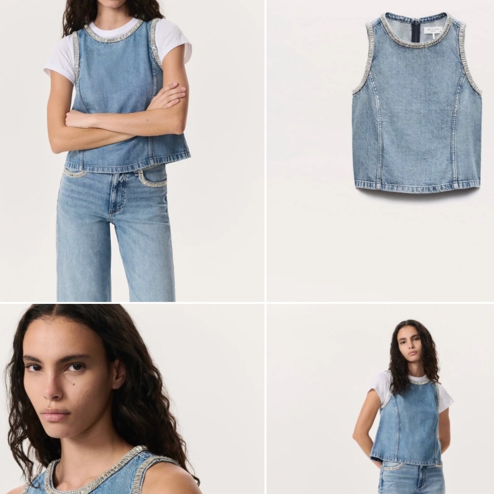 Rag and Bone MYLA embelished soft denim top M